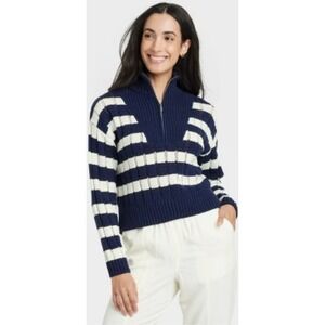 A New Day Womens Striped Quarter Zip Pullover Sweater -‎ Size M NWOT